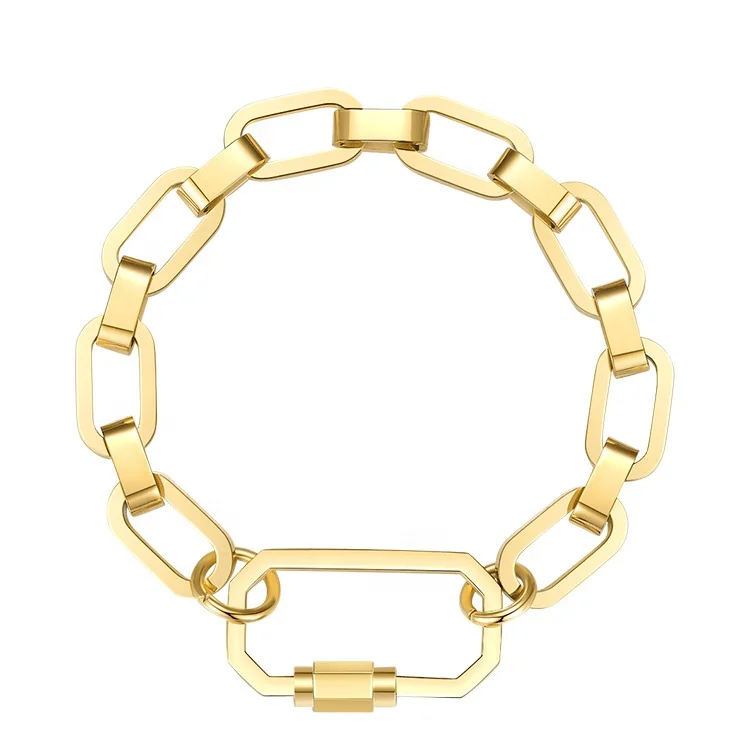 Latest High Quality 18K Gold Plated Stainless Steel Jewelry Spiral Buckle Square thick chain bracelet B202219