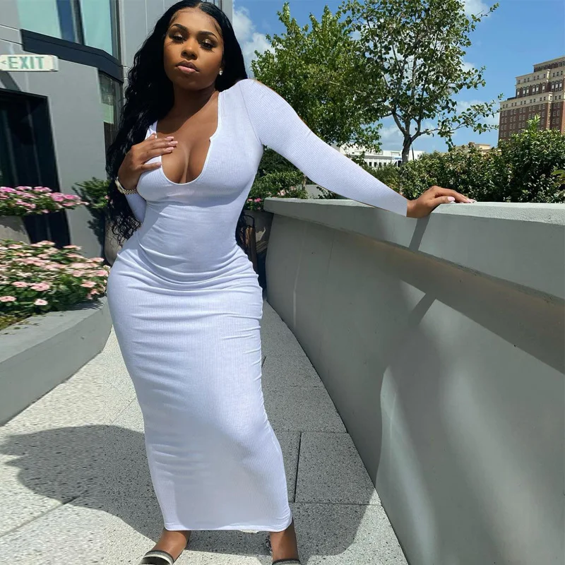 

Rib Knit Simple Round Neck Sleeveless Bodycon Maxi Elegant Women Solid Outfit 2021 Spring Summer Casual Party Long Dress, Picture show