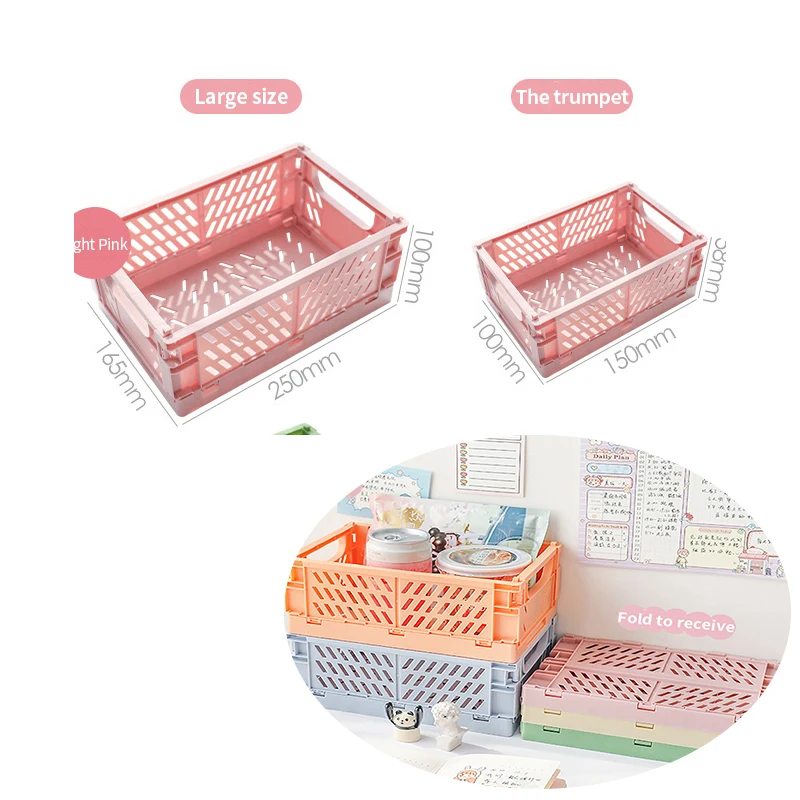 

Container Bin Foldable Stackable Plastic Storage Basket Organizer Box Tray with Handles Bathroom Collapsible Storagebin
