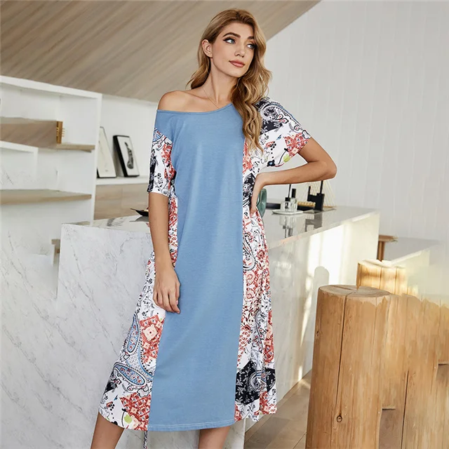 

2021 Spring Hot Sale Fashion Stitching Casual Mid-length Printed Dress, Picture color