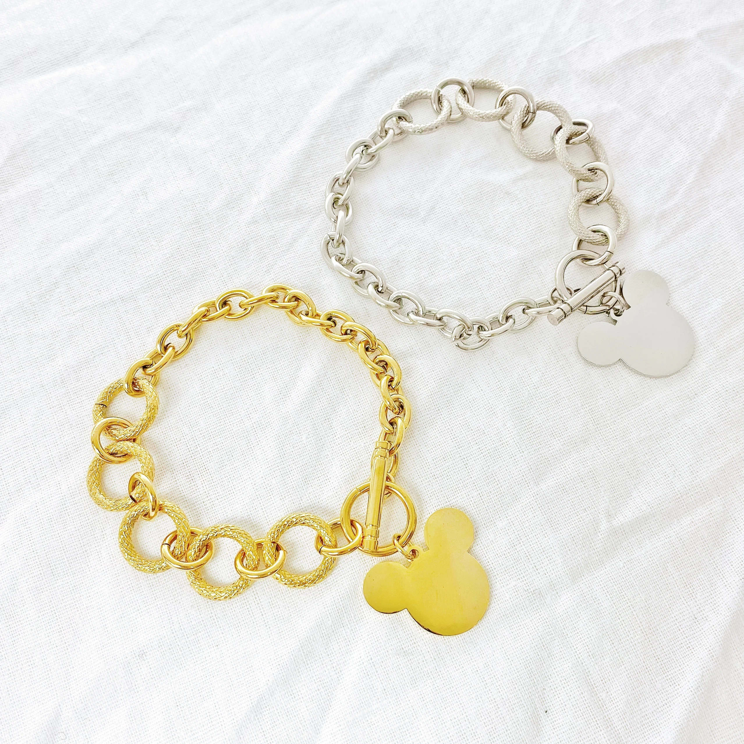 

Fine charms gorgeous silver color Mickey bangle bracelets for women wedding fashion jewelry Christmas gifts Wholesale