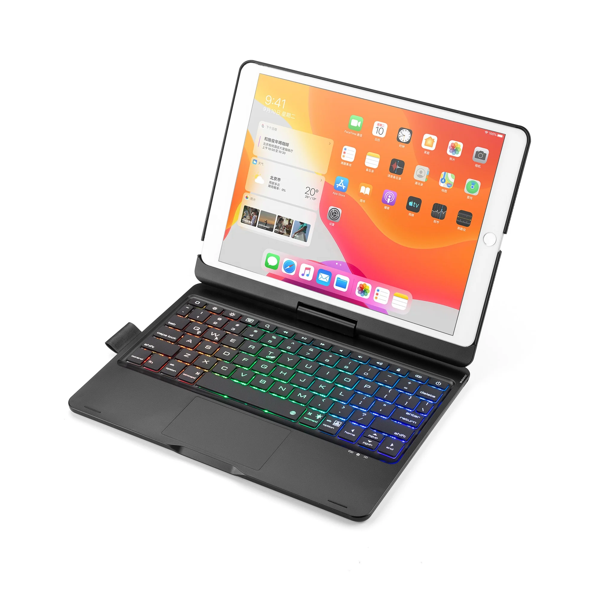 

For iPad 8 10.2 Wireless Keyboard 10.5 Protector Case 360-degree rotary keyboard case with colorful backlight and touch version