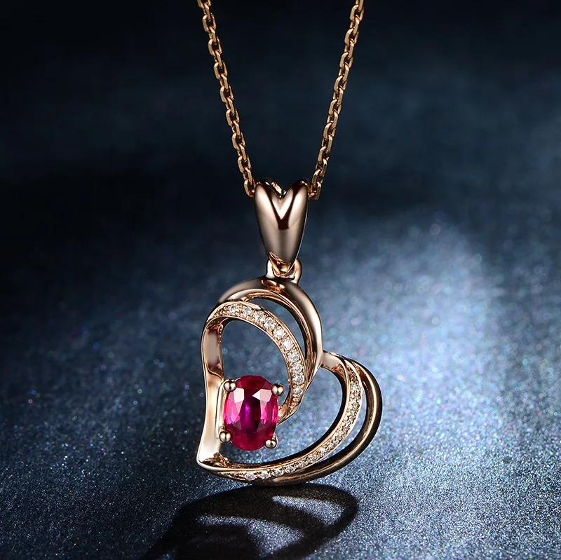 

New Temperament Fashion Heart-shaped Love Red Color Treasure Pendant Female Three-dimensional Clavicle Chain Jewelry