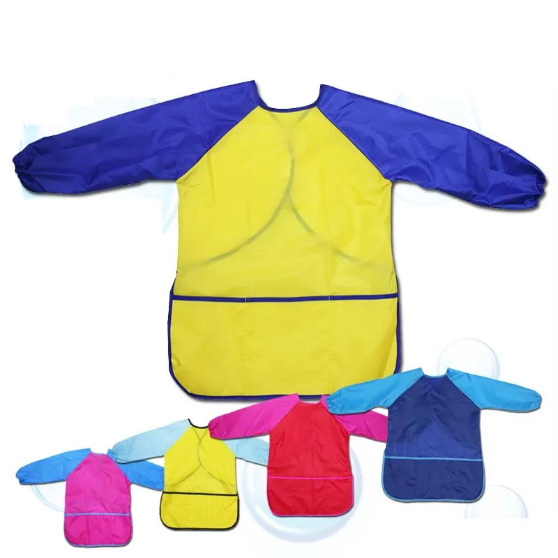 

paint apron for kids, Kids Paint Smocks Children's Art Smock Waterproof Long Sleeves with 3 Roomy Pockets, Yellow,blue,red,rose