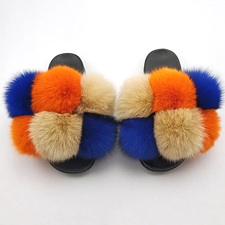 

Pom Pom slippers women's fur slippers Jinyan Brand, Customized color