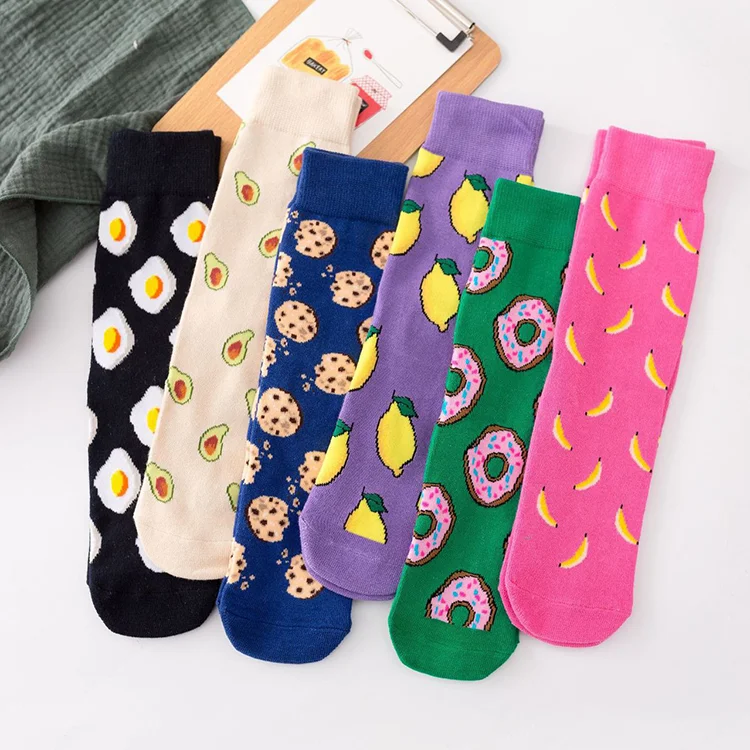 

Straight teen tube socks women fashion food happy colored socks in stock, Mixed color