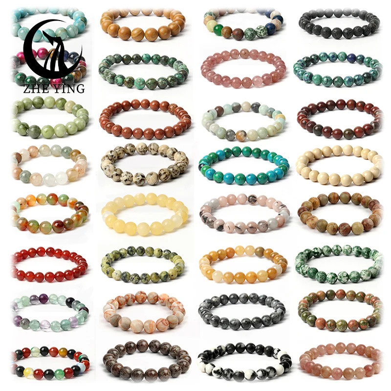 

Zhe Ying wholesale 6/8/10mm healing stones pulseras para mujer semi precious stone bracelet lava stone bracelet