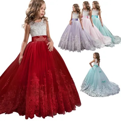 

Teenage Girls Dress Summer Children's Clothing Party Elegant Long Tulle Baby Girls Kids Lace Wedding Ceremony Dresses