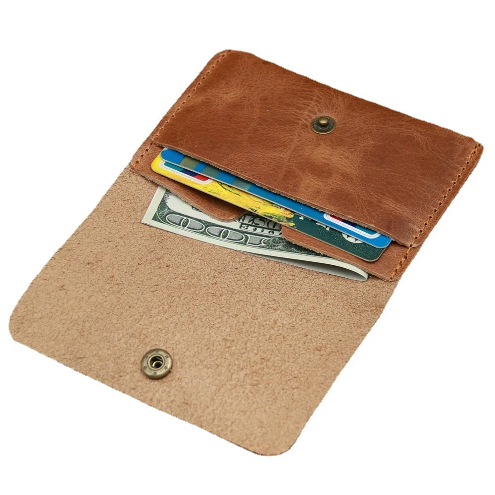 

Handmade Slim Card Wallet Hand Made Crazy Horse Leather Slim Wallet Credit Card Holder Simple Card Case for Men Women