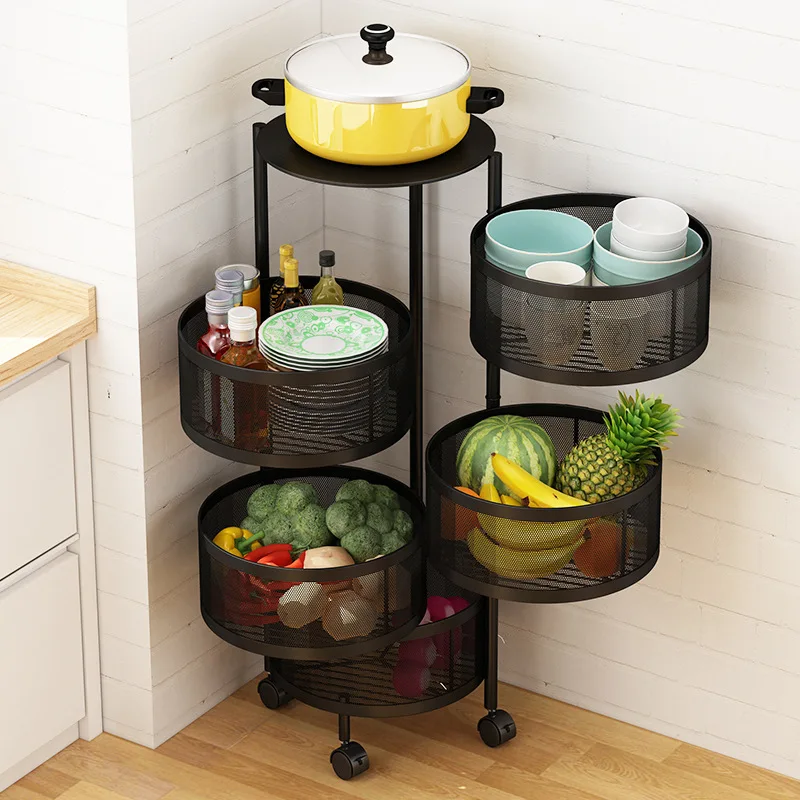 

2021 rotating kitchen shelves for vegetables 4/5 tier kitchen trolley kitchen organizers rack wisda commercial, Customized color