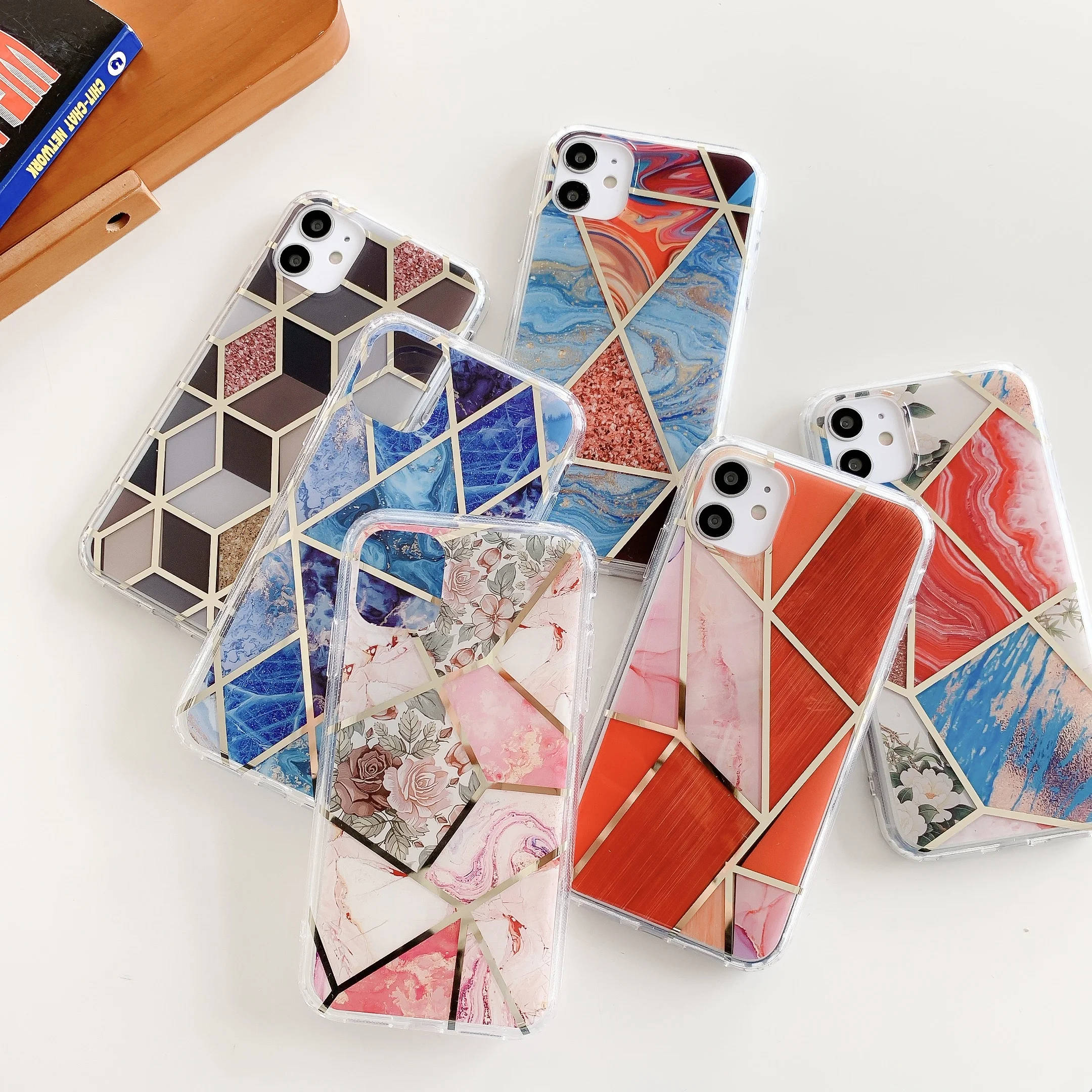 

IMD Cases Mobile Phone Case Marble Geometric Stripe Electroplated Hybrid Mobile Phone Back Cover for iPhone 12/12 Pro/12 Pro Max, Multi colors