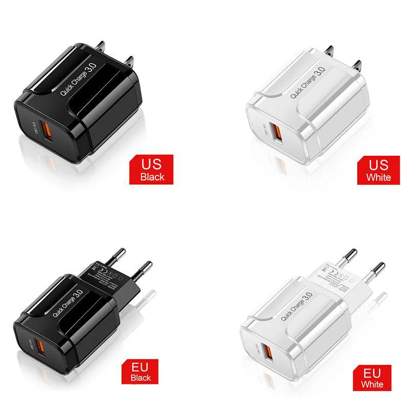 

18W 3Amp QC 3.0 USB Wall Travel Charger Adapter Fast Mobile Phone Charger, White,black