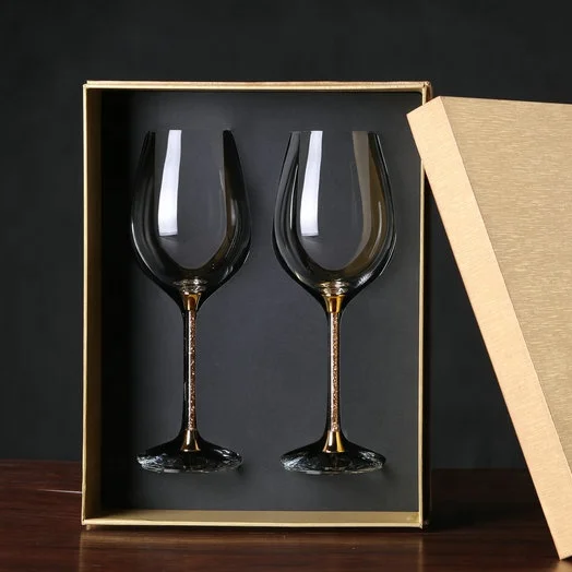 

Wedding Decoration Durable Crystal Wine Glass Cup Box Set With Gold Diamond Stem