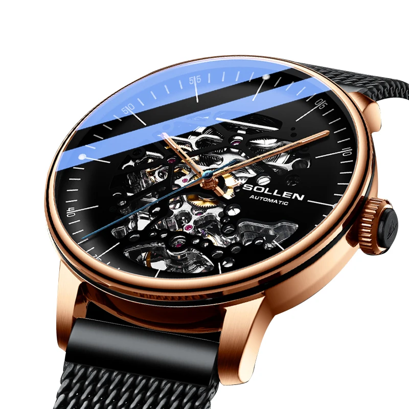 

SOLLEN skeleton automatic watch luxury mechanical watch men's high quality movement hot sale wristwatch relogio masculino