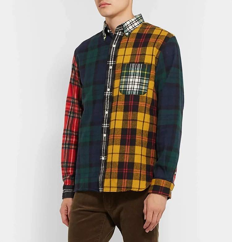 

OEM new fashion streetwear multicoloured cotton blend tartan shirt mens plaid flannel shirt for men
