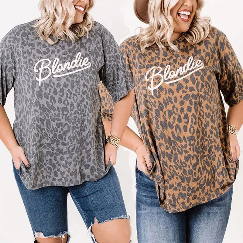 

Summer Wear Leopard Print Plus Size T-shirts Short Sleeve Blouses Ladies Tee Shirts