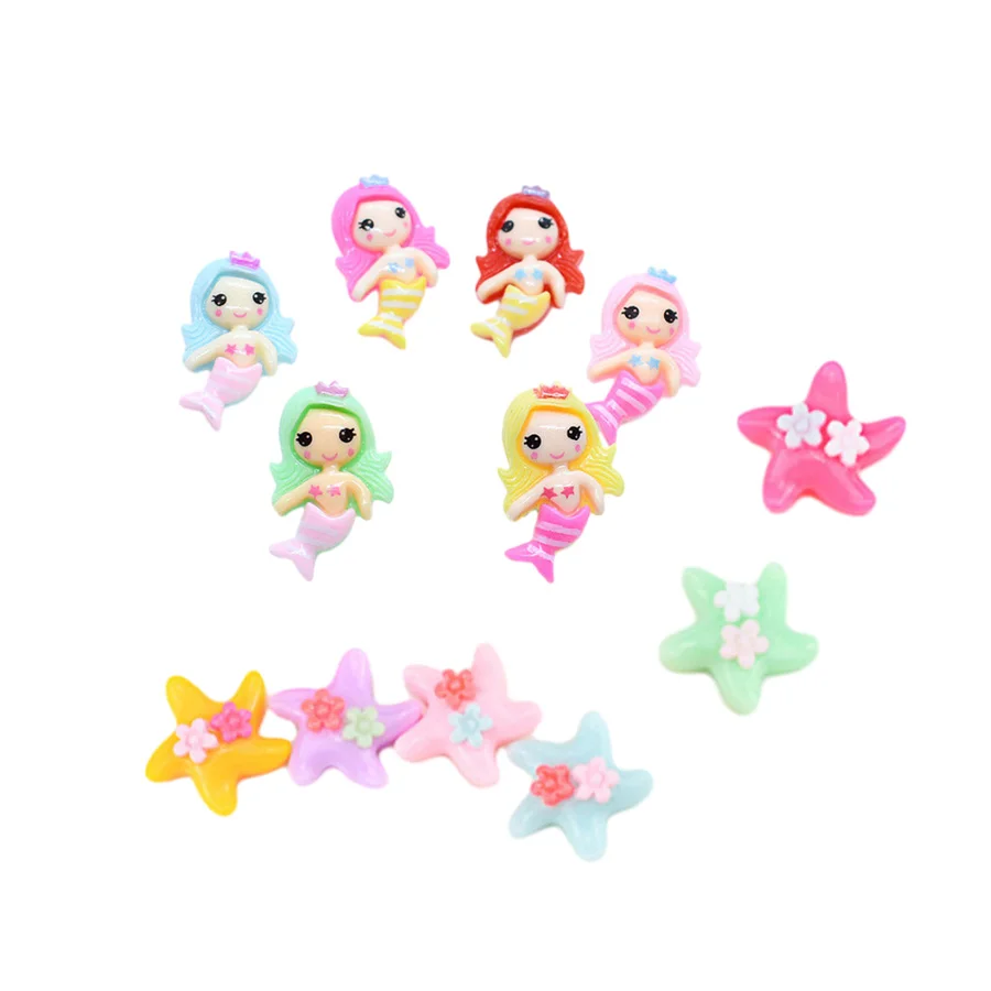 

wholesale cheap price lovely flower starfish mermaid flat back resin cabochons diy accessories