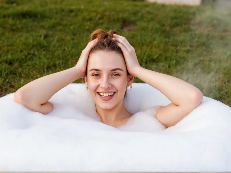 Woman enjoying natural bubble bath