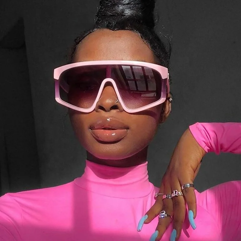 

Luxury Fashion Ocean Lens Oversized One-piece Square Rivet Sunglasses, 7 colors