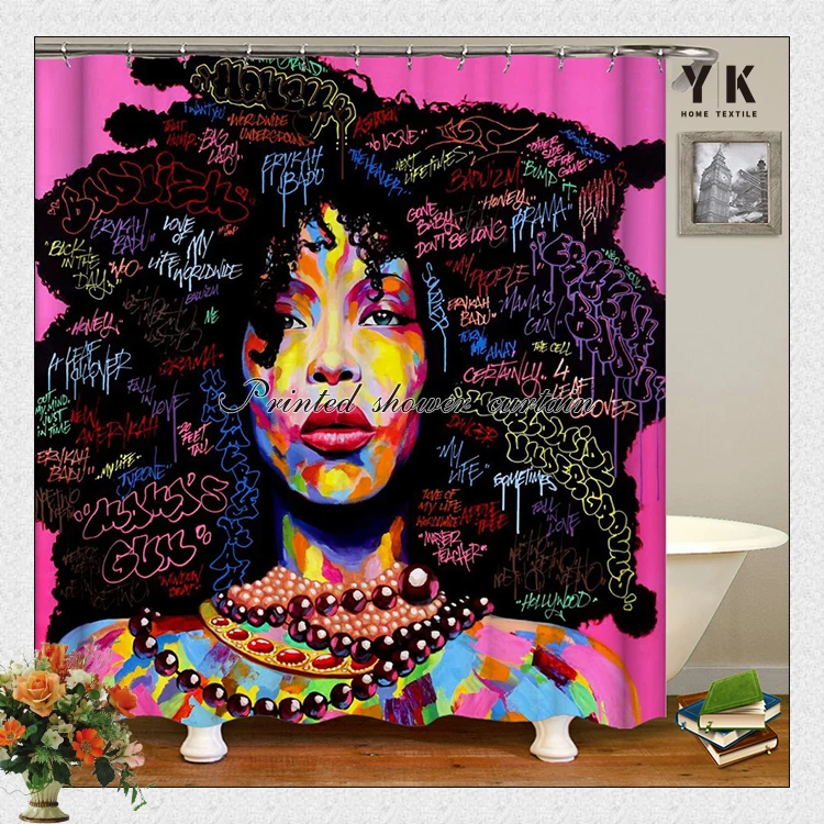 

Amazon wholesale 100% polyester shower curtain, digital printing African women bathroom shower curtain/, Customized color