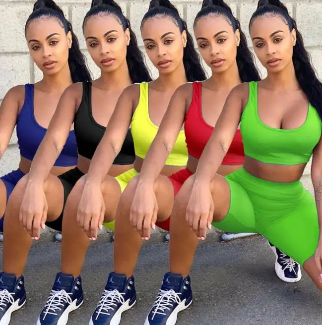 

2021 shorts sets women fitness suits yoga sports biker shorts set summer two piece tank tops shorts tracksuits clothes