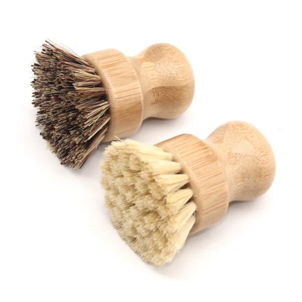 

Palm Pot Brush- Bamboo Round Mini Dish Brush Natural Scrub Brush