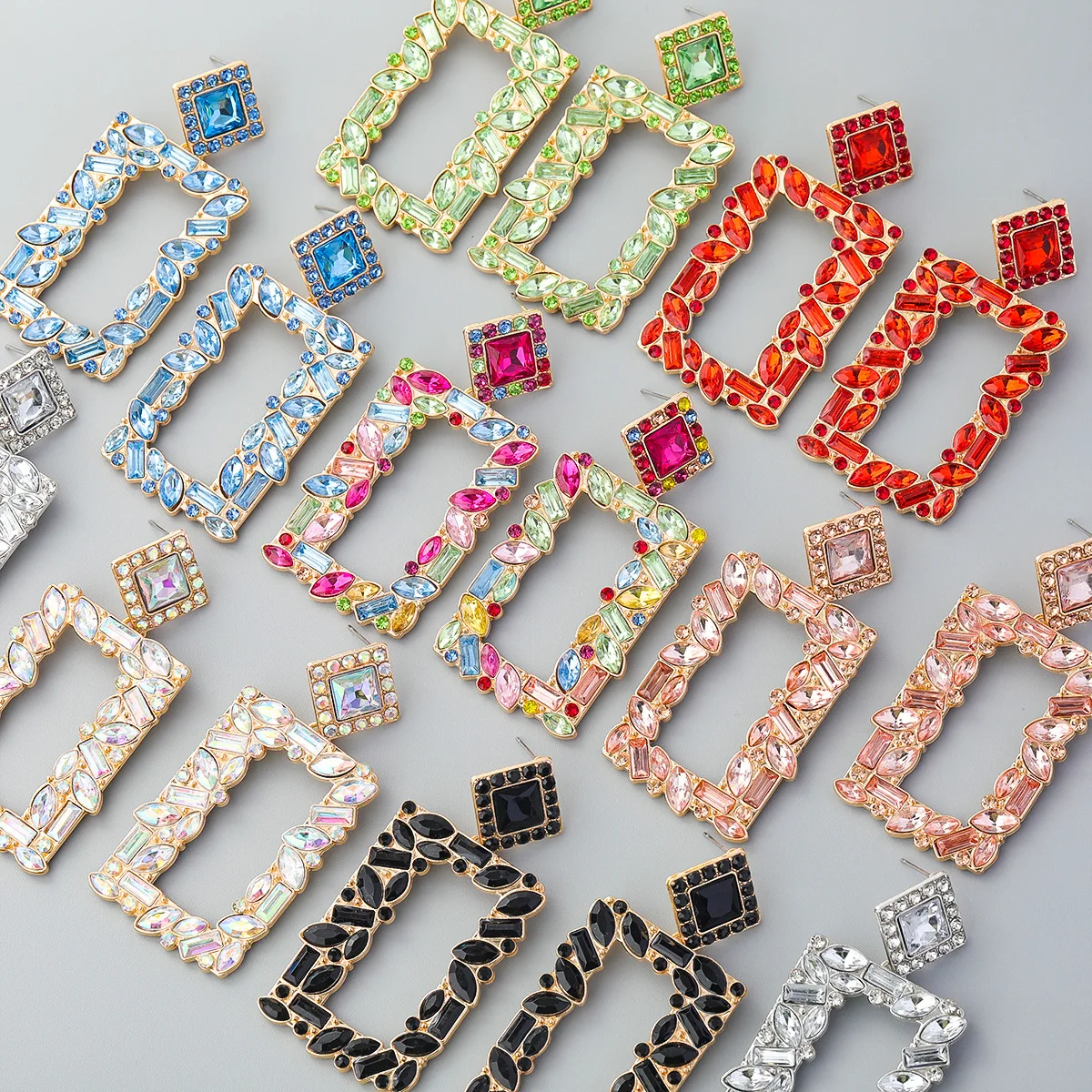 

European Women Full Iced Out Rainbow Cubic Zircon Geometric Earring