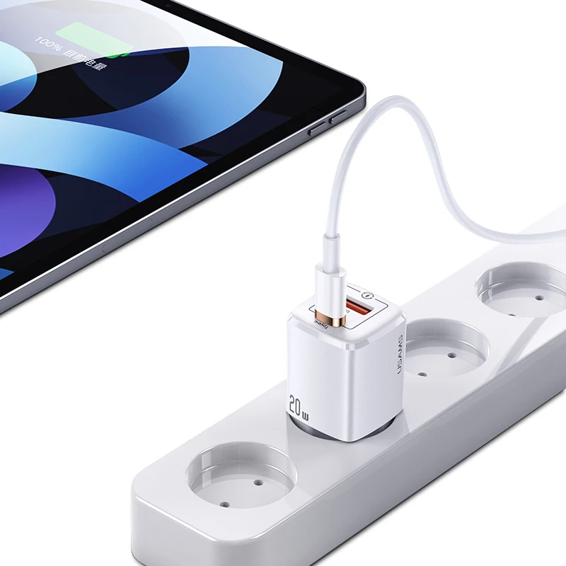 

USAMS 2021 Hot selling CC128 Mini Fast PD charger usb C charger 20w Dual ports for iphone