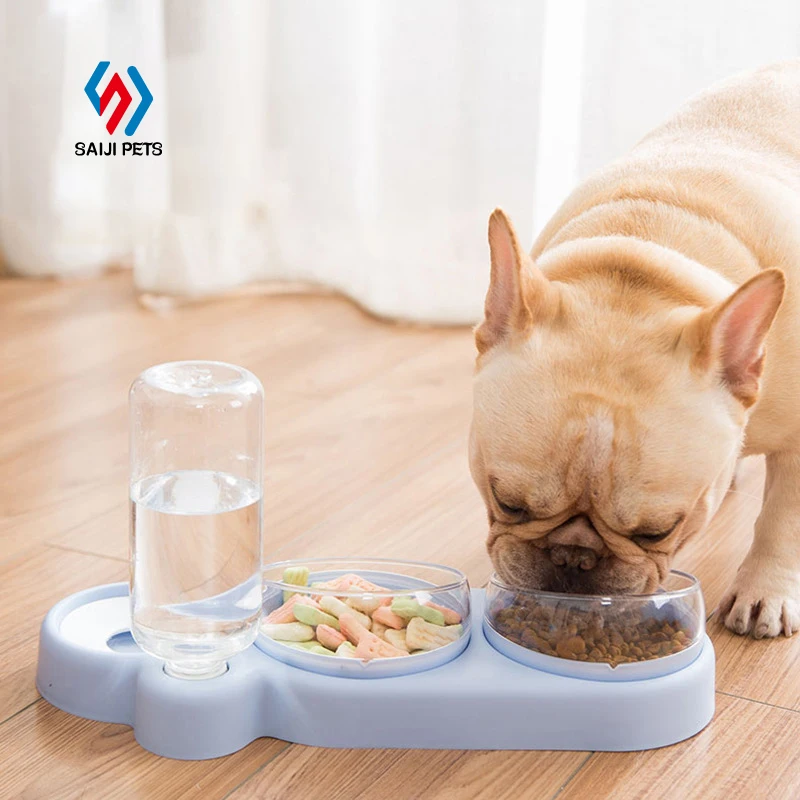 

Saiji dropshipping white green pet automatic feeder new fashion dog food bowl and water bottle, Grey, customized color