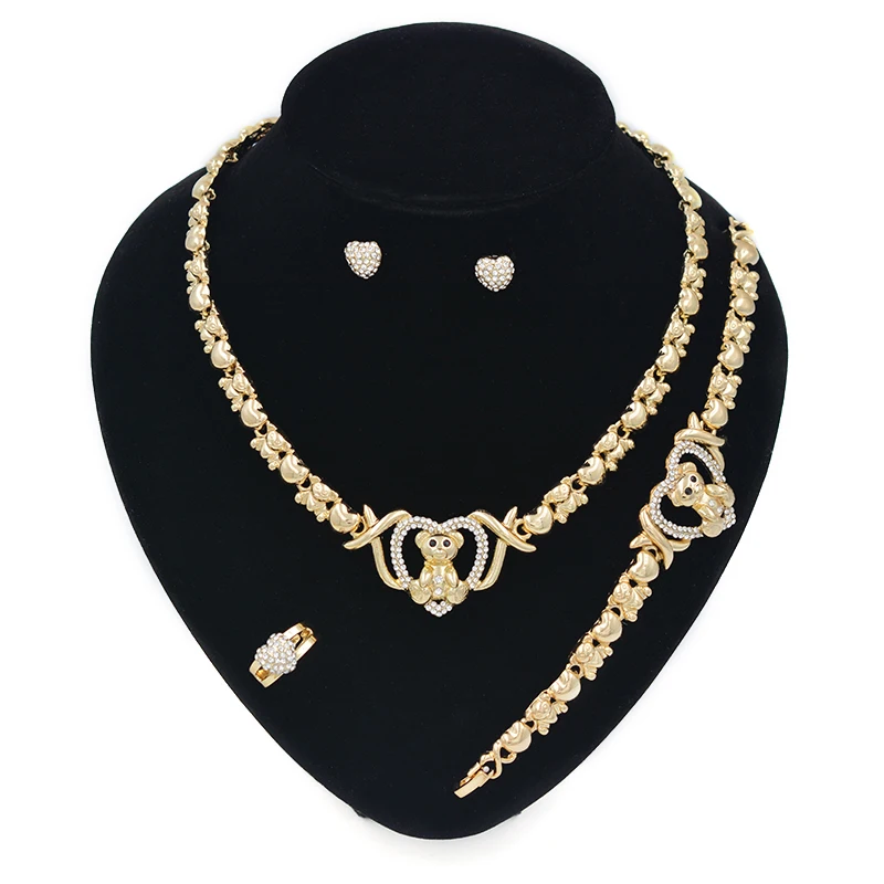 

New style teddy bear 18k gold color luxury jewelry set necklace set jewelry women