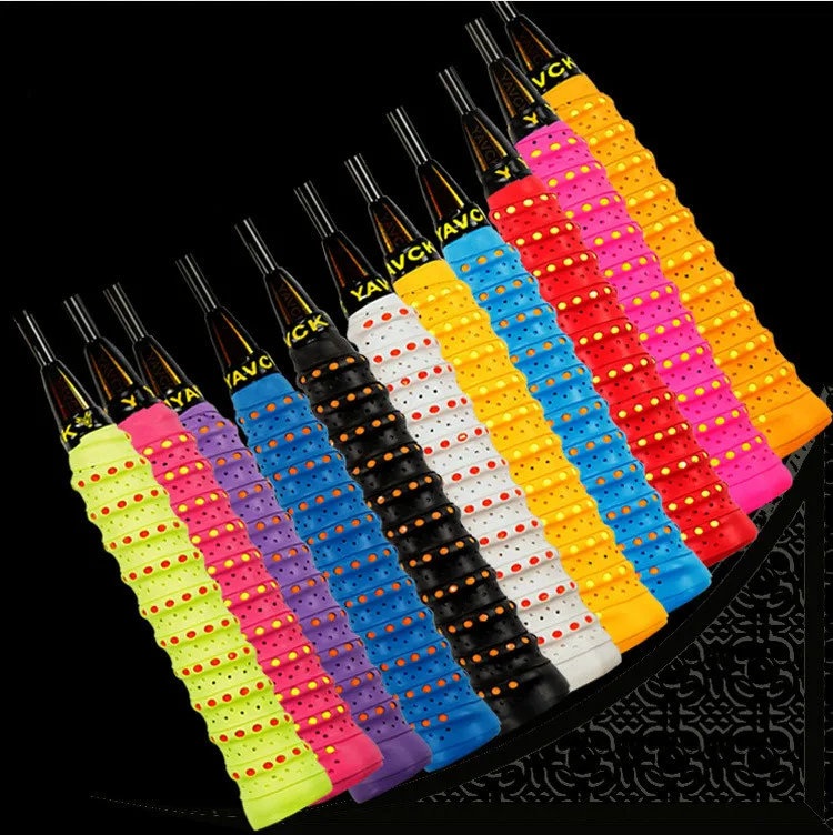 

Wholesale custom high quality punching double color stitching tennis/badminton/squash racket PU/Polyester grip/overgrip, 11 colors