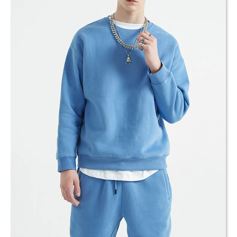 High Quality 100% Cotton Fleece Men's Custom Pullover Sweatshirt with Front Print Logo Crew Neck Oversized Fit Breathable