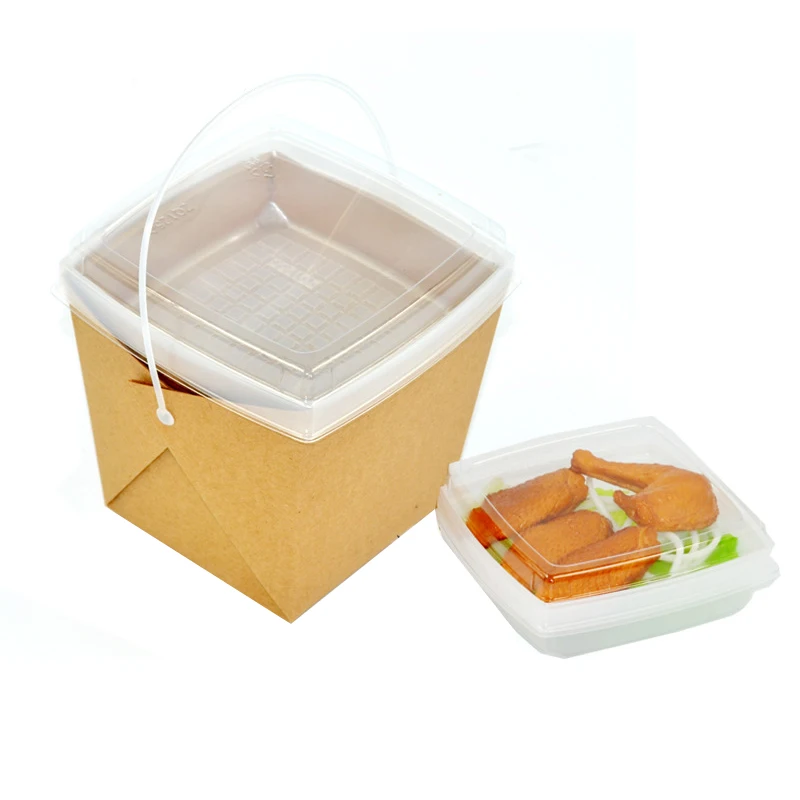 

Packaging Single Double Layer 1000Ml 26oz Disposable Kraft Biodegradable Seafood Noodle Food Container Salad Fruit Lunch Box