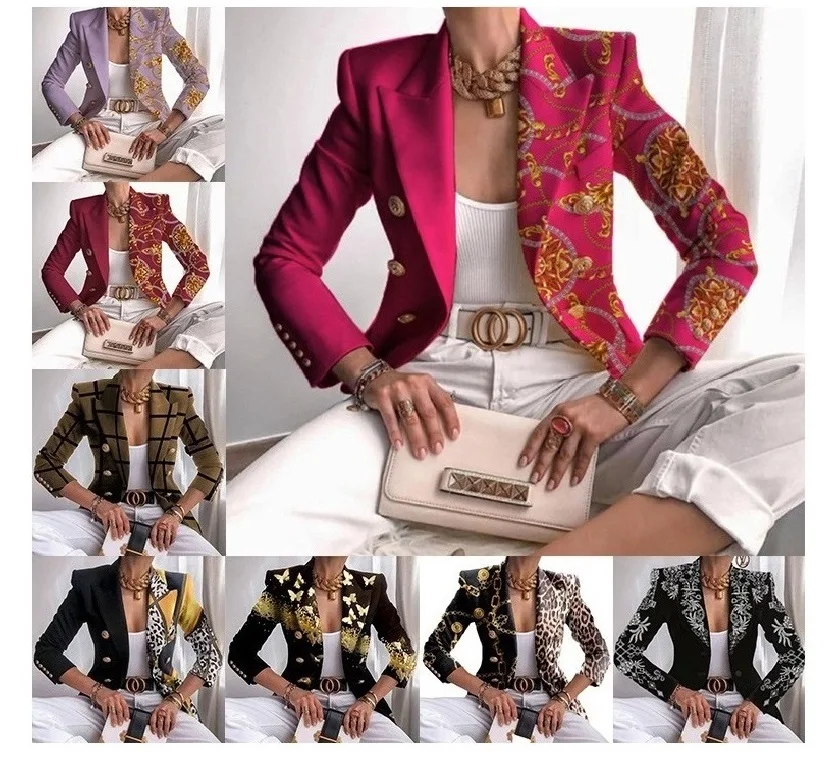 

Streetwear Fall Plus Size Women Clothes Slim Formal Blazers Fashion Print Trench Coat Women For Office Work, Picture color