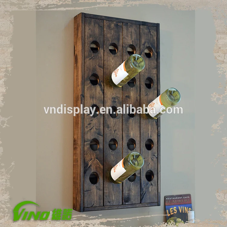 Wall 20 Bottles Wood Wine Rack Bar Club Vintage Wood Display Deer