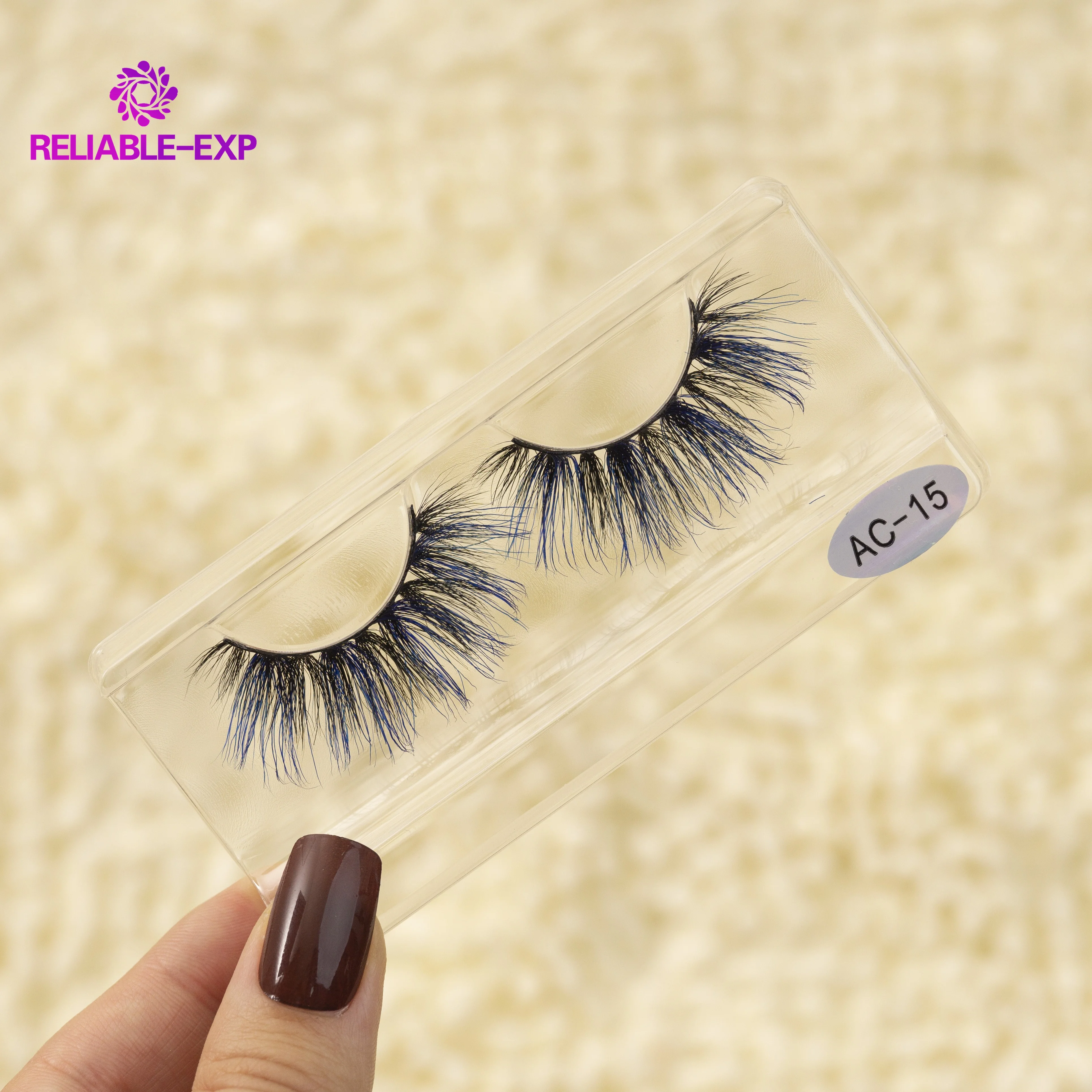 

2021 new arrivals top quality personal label 3d 25mm false eyelash, 3d 100% mink color false eyelash supplier AC-15