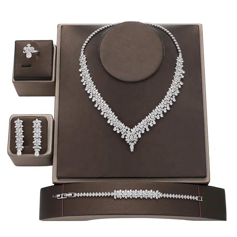 Wholesale Drop Shipping Ready Stock Classic Wedding Accessories Copper Cubic Zirconia Luxury Bridal Jewelry Set for Women BN8129
