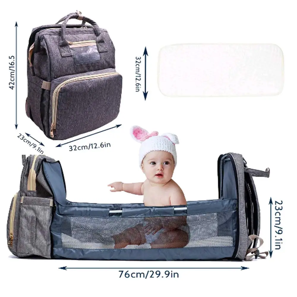 

3 in 1 Diaper Bag Travel Bassinet Foldable Baby Bed Portable Diaper Changing Station Mummy Bag Backpack, As the picture shows, white , black brown , mustard and so on