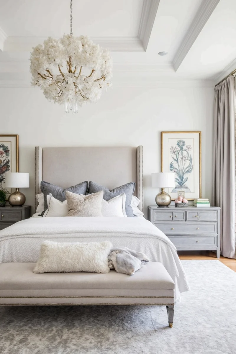 Master suite layout sketch with reading nook, toy bench, and lounging zone