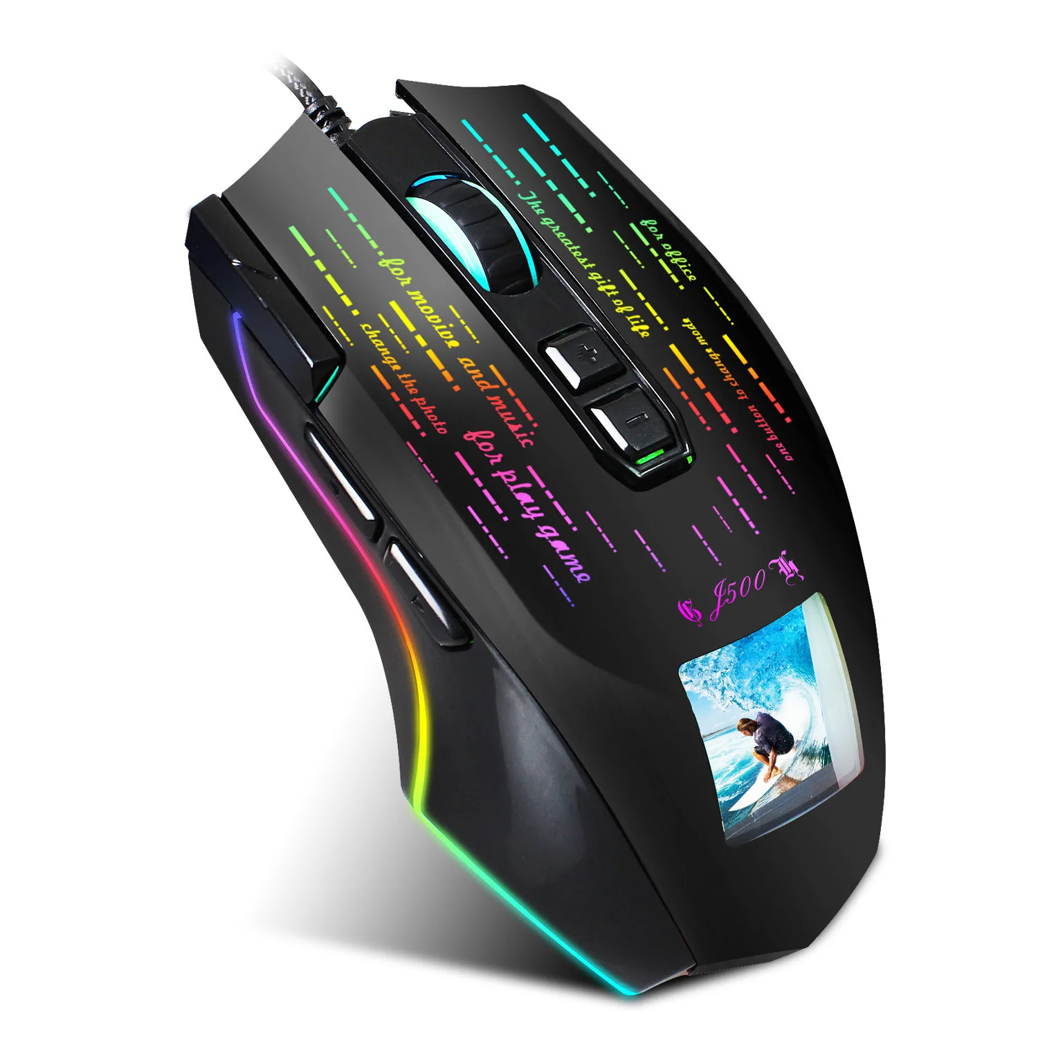 

New J500 Display Screen Game Macro Mouse Multi-language Driver Can Freely Set Pictures for Professional Gamer, Colorful