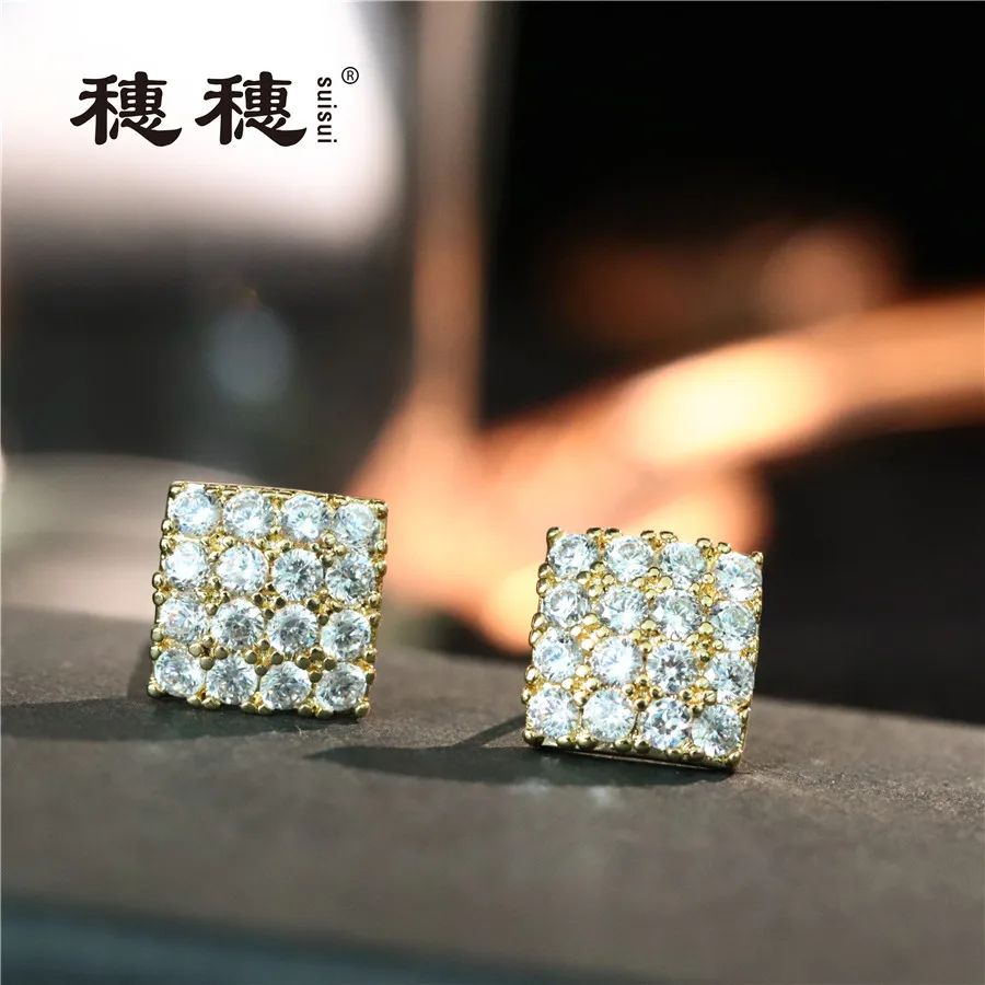 

Square shape Round Cz white shine earring women earring studs