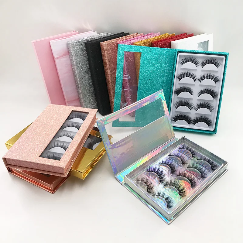 

Custom Lash Packaging Eyelash Book with 5 Pairs 3D 5D Mink Lashes Mink Eyelashes Vendor, Natural black