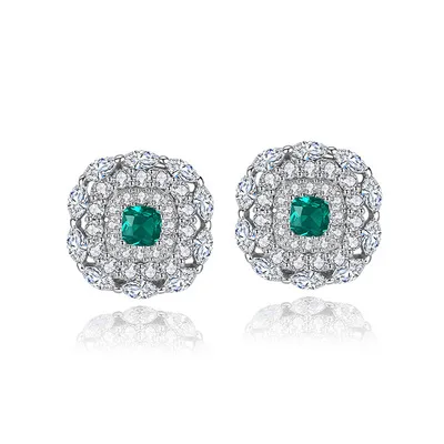 

2021 Newest S925 Sterling Silver Shiny Crystal Emerald Earrings Cubic Zircon CZ Square Stud Earrings For Women Wedding