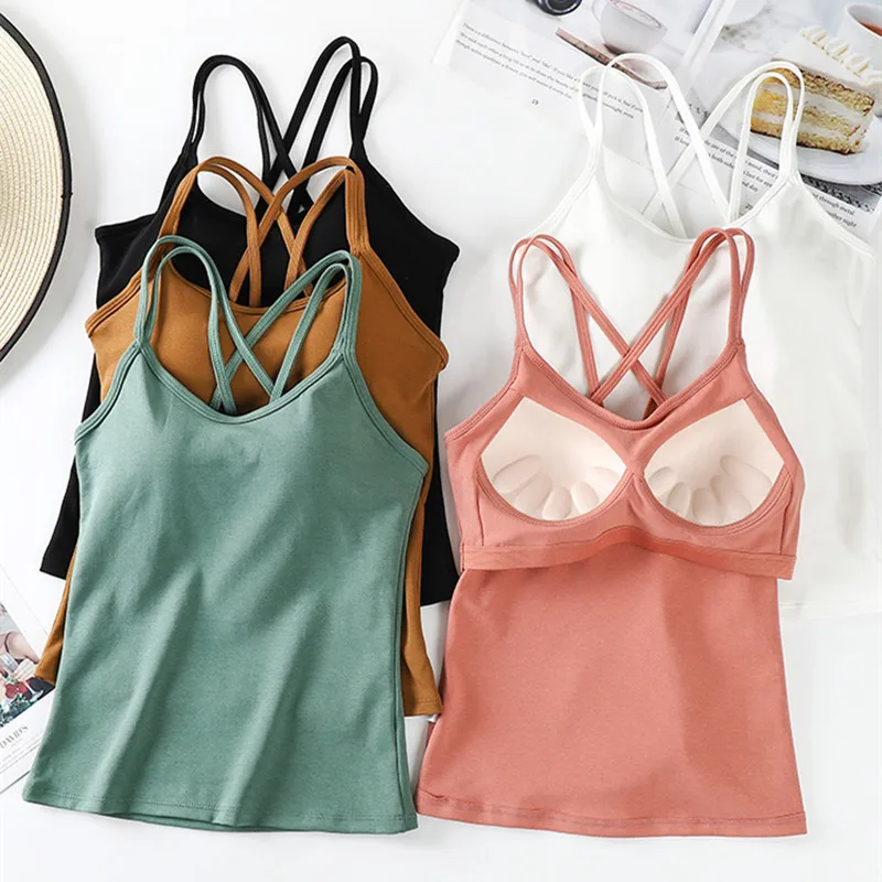 

New Seamless cross back Sling Bra Wireless Wear Free Vest Bra Cotton Camisole Women's tank tops with built in bra, See pictures for details