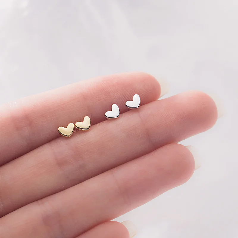 

S925 Tremella nail small sweet and sweet glossy heart girl heart earrings, Silver,gold