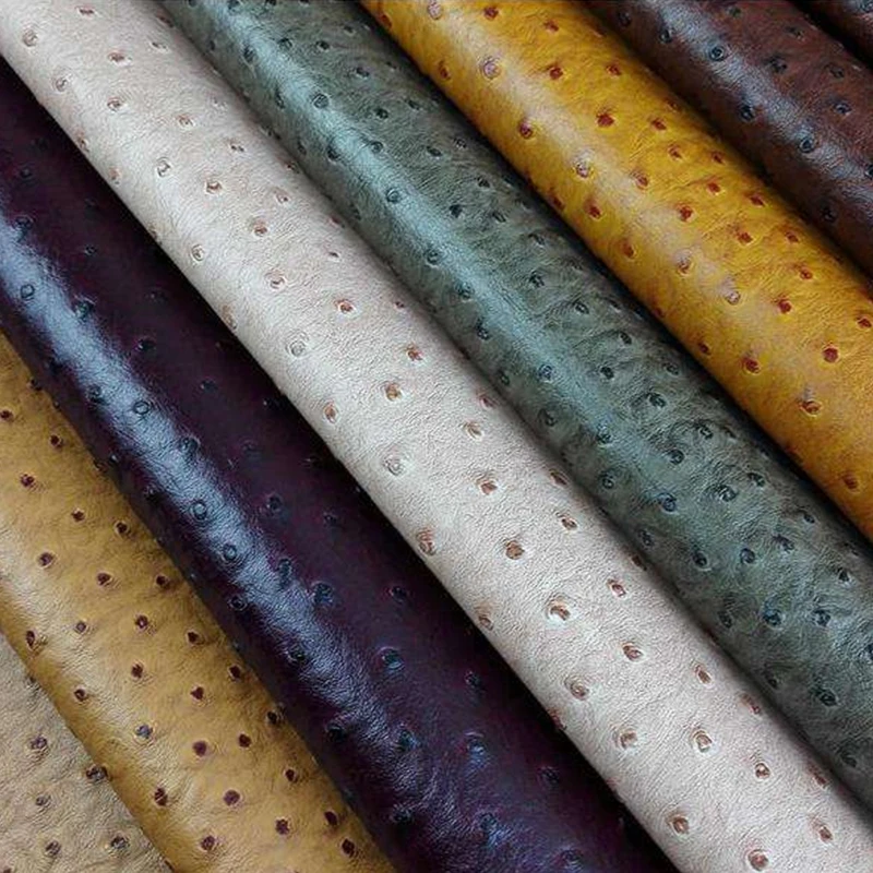 
Recycled Coffee Color Embossed Pattern Pvc Pu Ostrich Skin Synthetic Artificial Faux Pu Pvc Leather For Furniture 