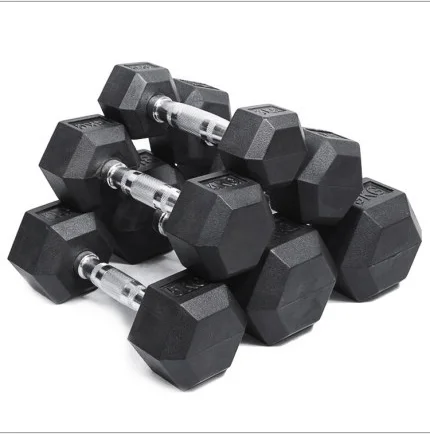 

Free weight lifting equipment dumbbell exercise 10 kg gym hexagonal hexagonal rubber hexagonal dumbbell set, Black