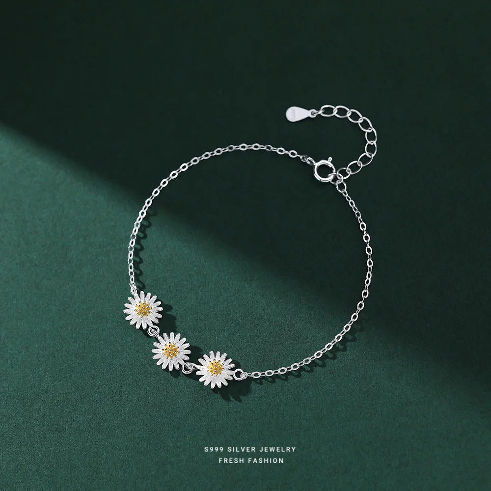 

Hot Selling Fresh S925 Sterling Silver Daisy 925 Sterling Silver Chain Link Bracelet Women Girl L410