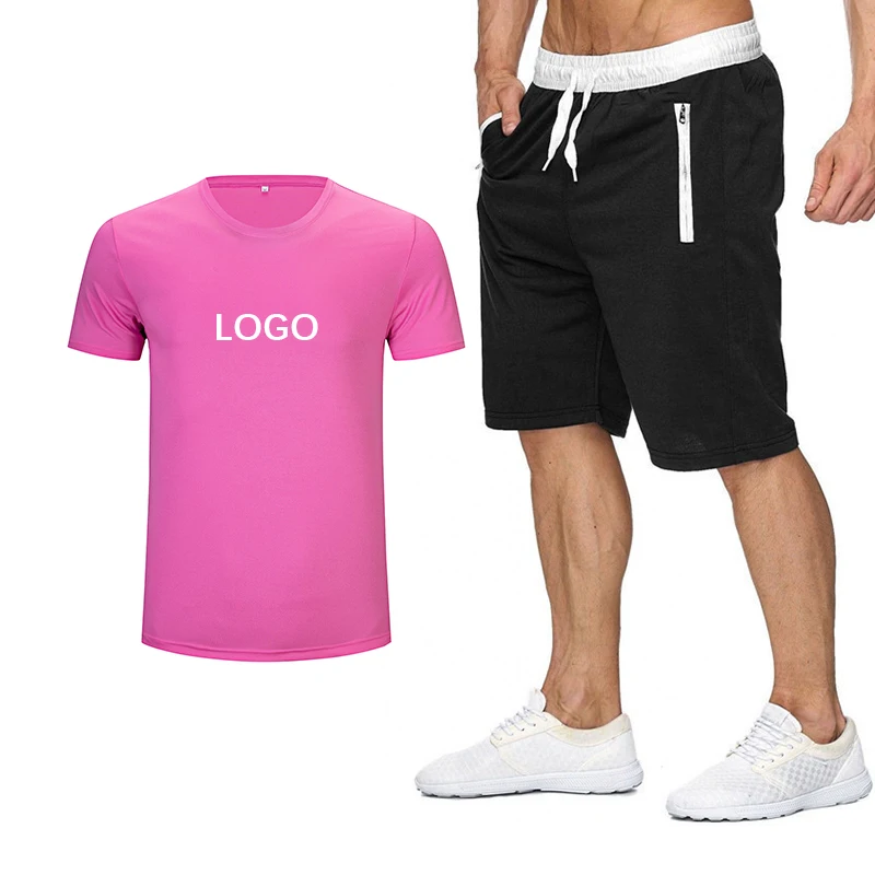 

High Quality Custom Brand Logo Short Tracsuit Slim Fit Tshirt And Short Set For Men