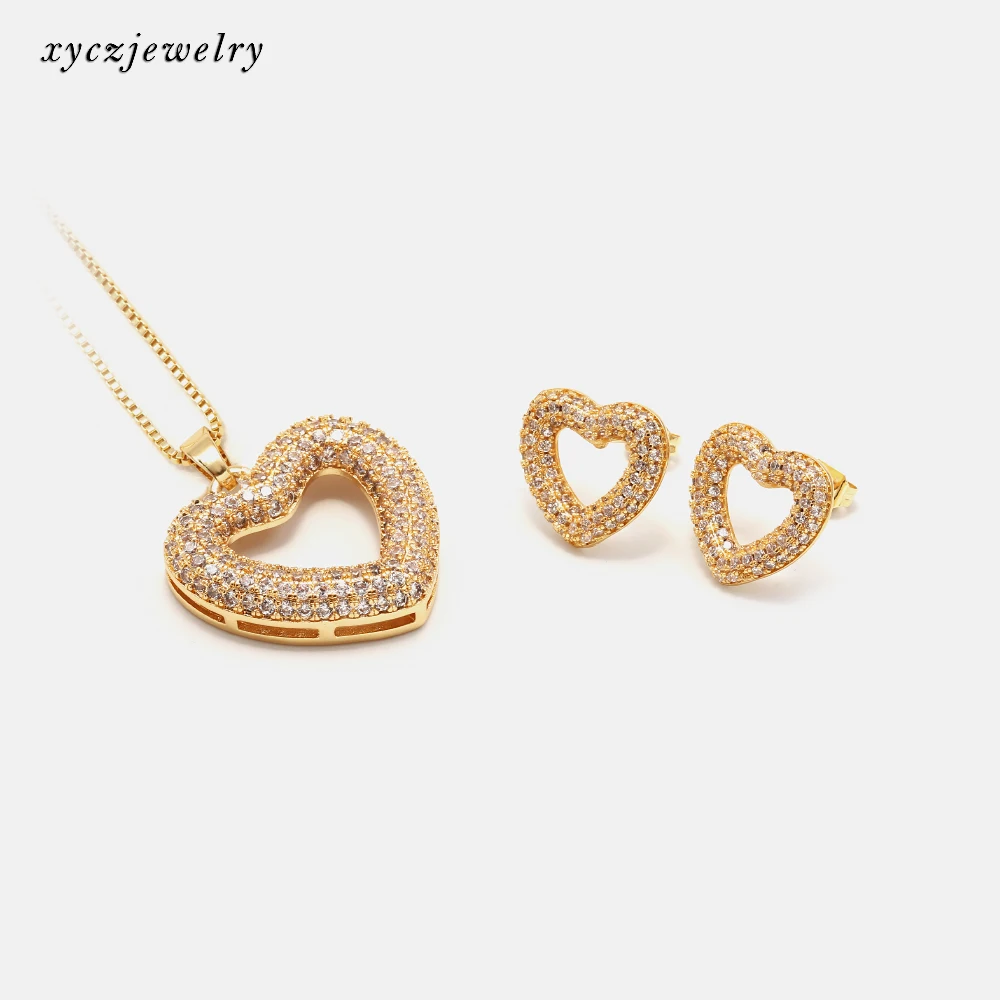 

Great heart necklace earrings white cz cute gold plated fashion jewelry set, Gold or rhodium